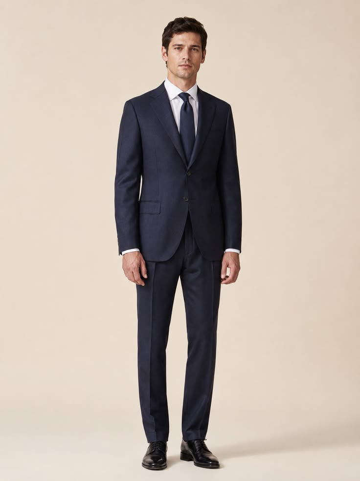 A made-to-measure suit in navy wool